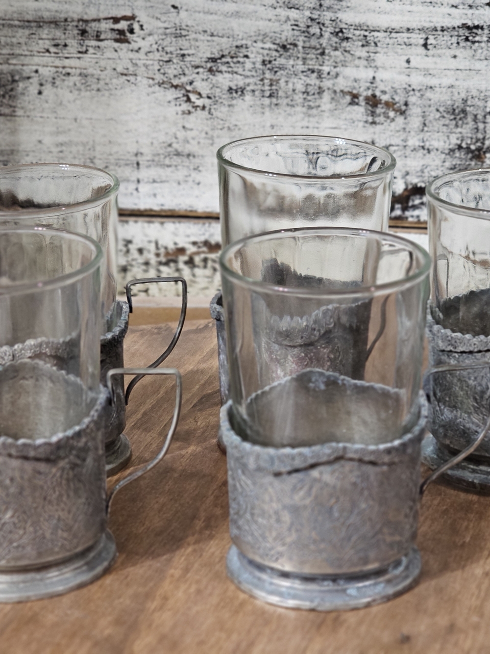 Vintage "Rare" Duralex Glasses with Rustic Metal Sleeves
